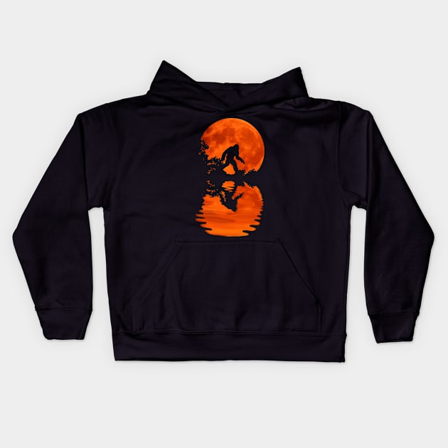 Funny Bigfoot Sasquatch Full Moon Shirt Kids Hoodie by Nikkyta